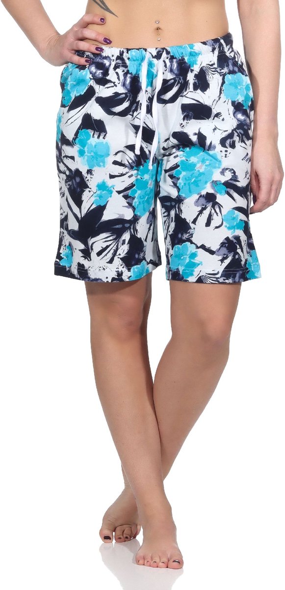 Normann Dames Shorty Pajama Broek - Mix & Match - bloemenlook - perfect te combineren hellblau