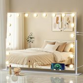 Royals Hollywood Spiegel 80x60CM - 360° Rotatie - 18x Led Lampen - USB + USB-C Oplaadpoort - 10x Vergroting - 3 lichtstanden - Dimbaar - Smart Touch - hollywood spiegel met verlichting - Spiegel met verlichting - Make Up Spiegel - Visagie spiegel