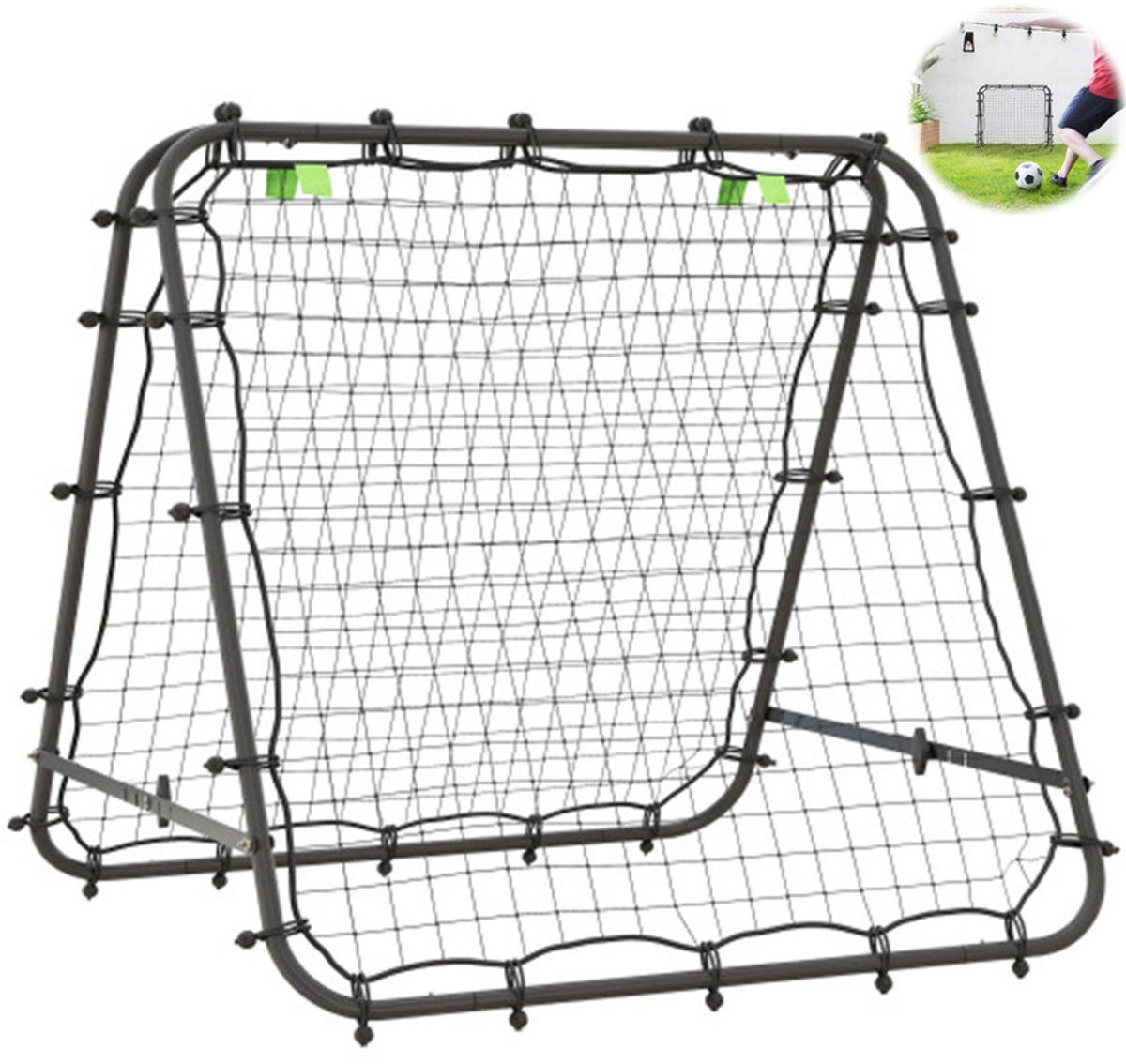 Voetbalrebounder - terugspeeldoel - reboundmuur - dubbelzijdig - verstelbaar in 5 standen - voor voetbaltraining - staal - zwart - 100 x 95 x 90 cm