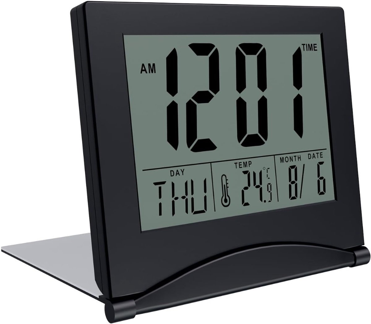 Aura® Dementieklok – Digitale Klok met Alarmfunctie – Kalenderklok met Digitale Wekker - Inclusief Temperatuurmeter - Op Batterijen - Zwart- 9cm x 4cm x 7cm