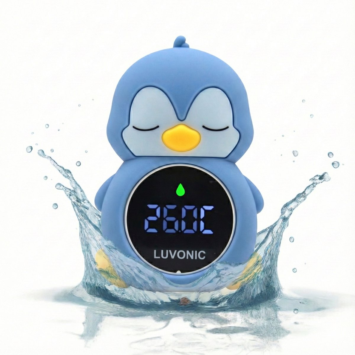 Luvonic® Badthermometer Baby – Digitale Waterthermometer met LED Display – Veilig & Oplaadbaar – Drijvend Bad Accessoire voor Baby’s - RGB - Pinguïn