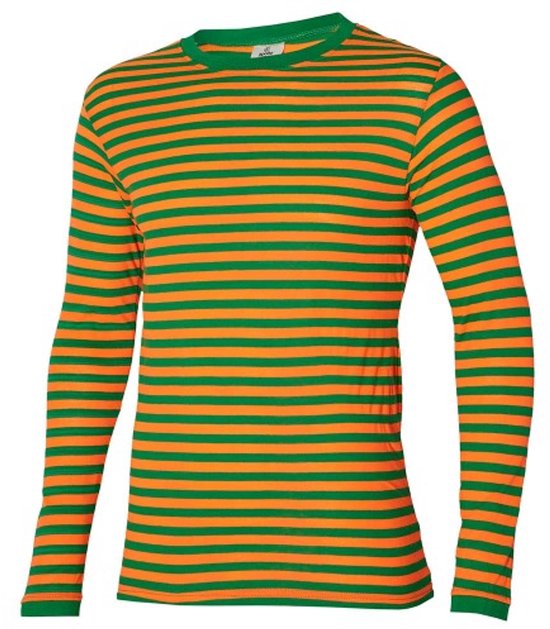 Lange mouwen shirt met horizontale oranje en groene strepen.