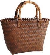 Daity Een rieten tas in vintage-stijl - een kleine geweven draagtas met schouderband - geschikt voor dagelijks gebruik en picknicks (bruin).