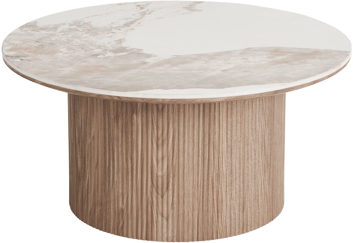 House Nordic Salontafel Athens - Rond Keramisch Wit/Bruin - Ø80x40cm