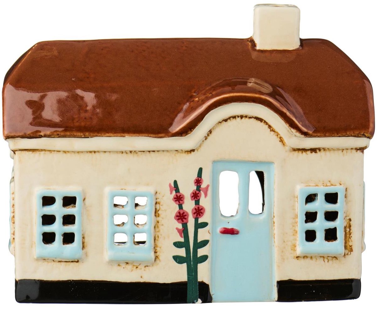 Ib Laursen Keramieken Huisje Ebeltoft - Beige met Stokrozen - Waxinelichthouder