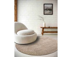 Flycarpets Rond Japandi vloerkleed laagpolig - New York Design - Panglao Beige 200cm rond Ø