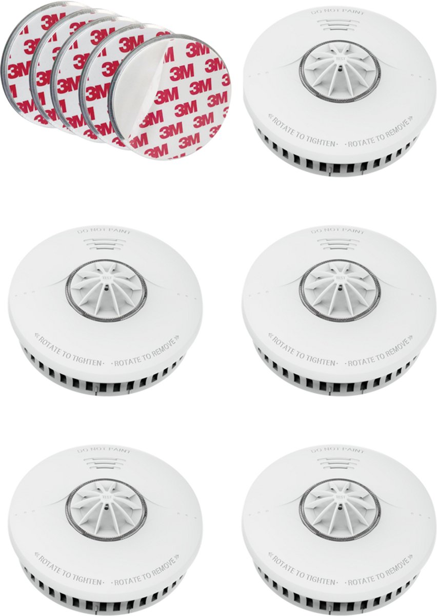 5x Koppelbare hittemelder 10 jaar batterij met magneet – DVM – Draadloos gekoppeld – Klasse A1 – Onderhoudsvrij – 85 dB alarm – Voordeelset – Voor keuken, garage en werkplaats – Montage zonder boren – Geschikt voor hele woning