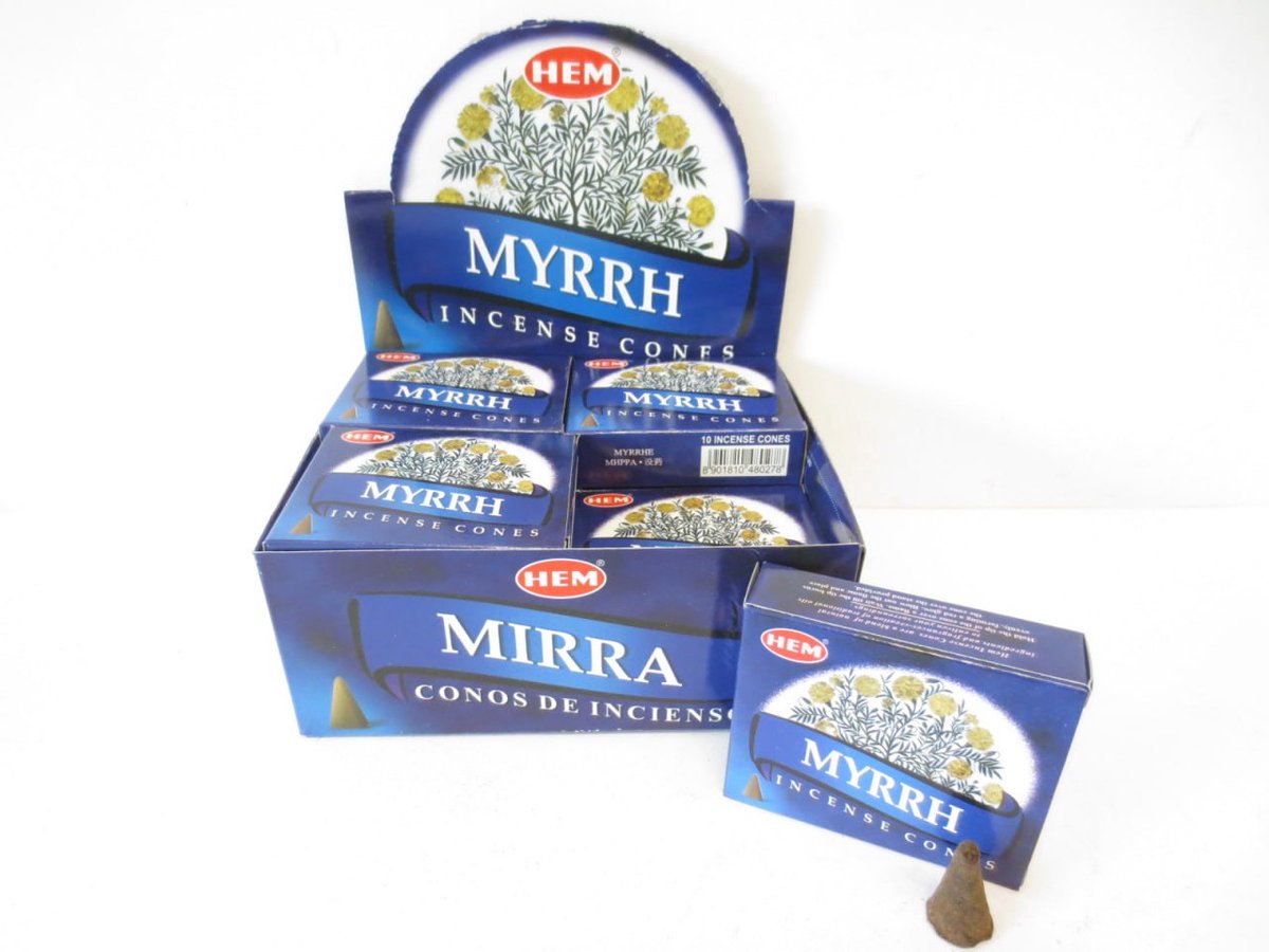 HEM Mirre Wierook Kegels / Cones - Voordeelbox (12 Pakjes / 120 Kegels) Zuiverend Geel