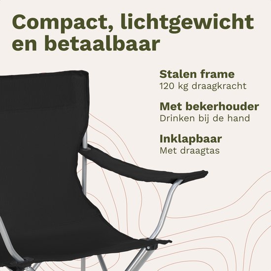 TRVLMORE Campingstoelen - Opvouwbaar - 2-Pack - 120KG Draagvermogen - Incl. Draagtas - Klapstoel - Visstoel - Kampeerstoel - Vouwstoel - Zwart van Merkloos — afbeelding 3