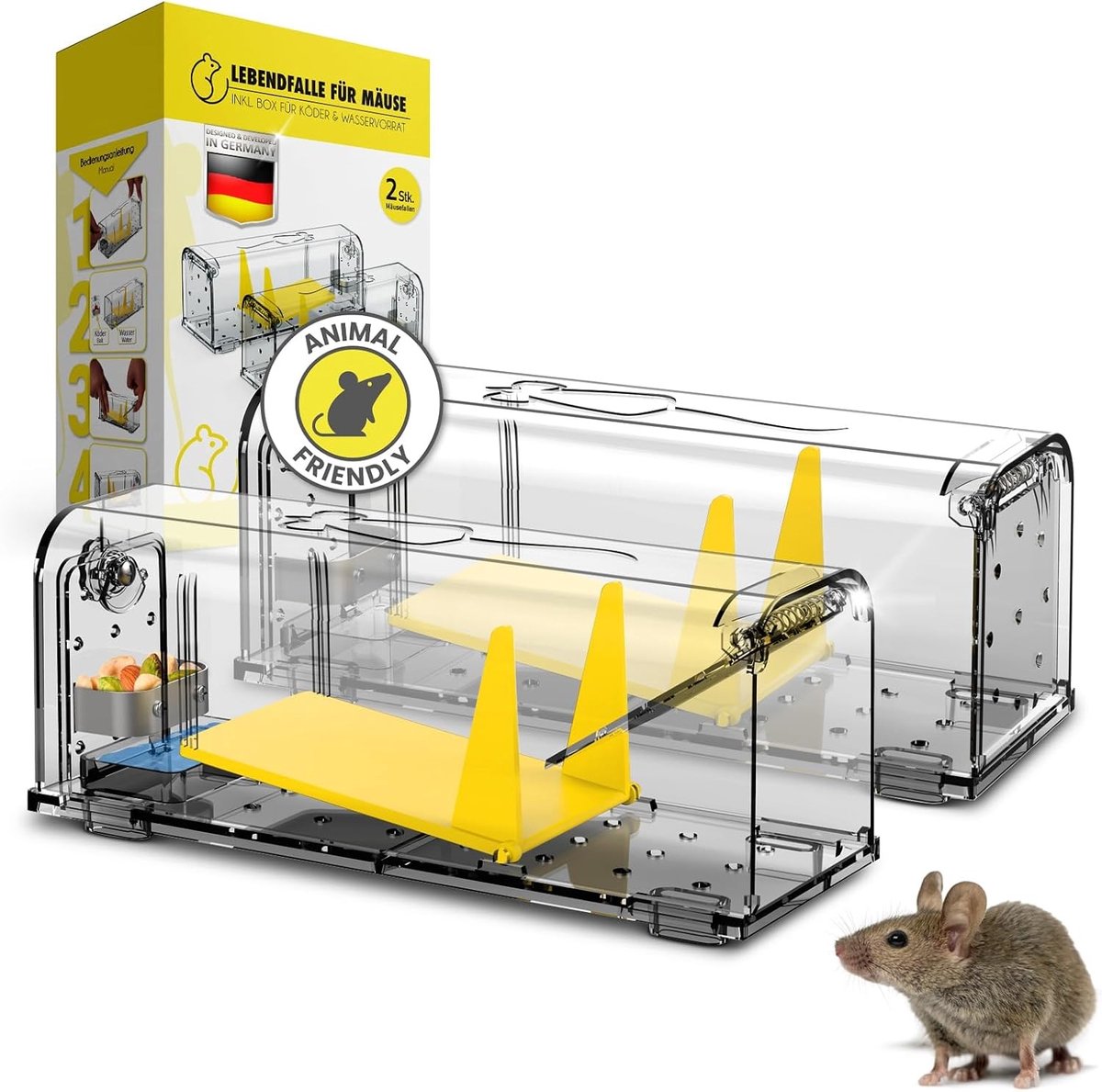 Famanu – Muizenval set - 2 stuks - met wateropslag - aasbox - ventilatieopeningen - live-val - snelsluiting - geen muizencontact