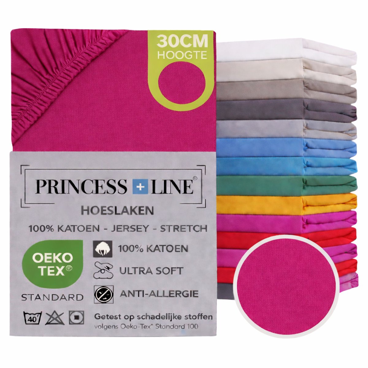 Princess Line- Comfortabel Ultra-Soft-Hoeslaken -100% katoen-Jersey -Stretch -Strijkvrij- Rondom elastiek-Hoekhoogte tot 30cm-2Persoons-140x200 cm-Roze