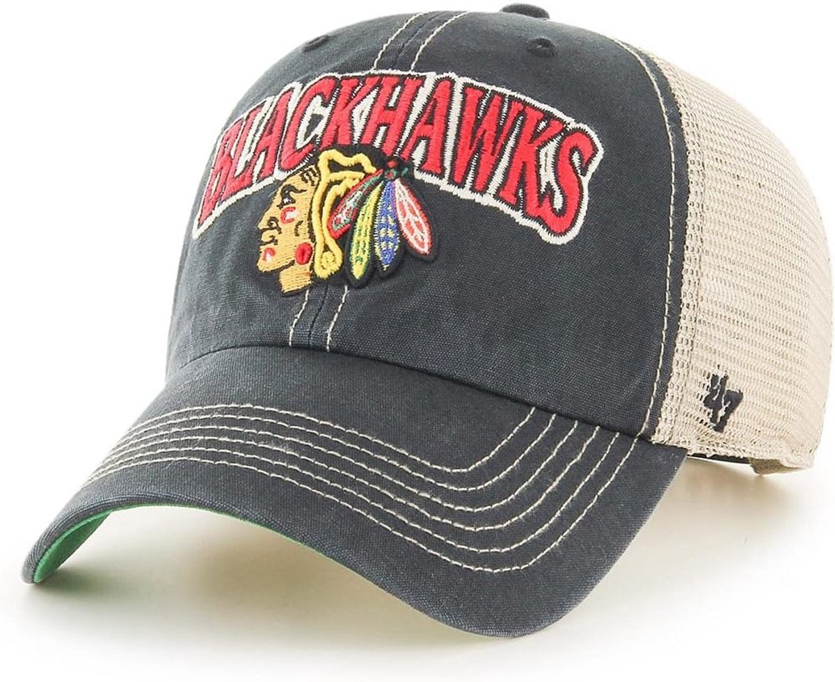 Verstelbare Trucker Cap met Gebogen Klep en Chicago Blackhawks Logo