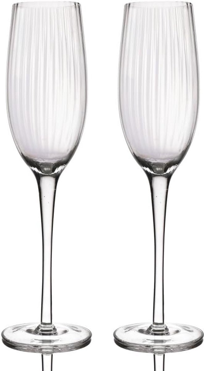 Set van 2 Handgemaakte Gegroefde Champagneglazen in Geschenksdoos