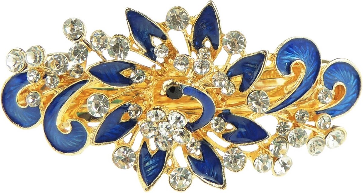 Elegante Pauw Haarspeld voor Dames - Stijlvolle Diamante & Emaille Accessoire