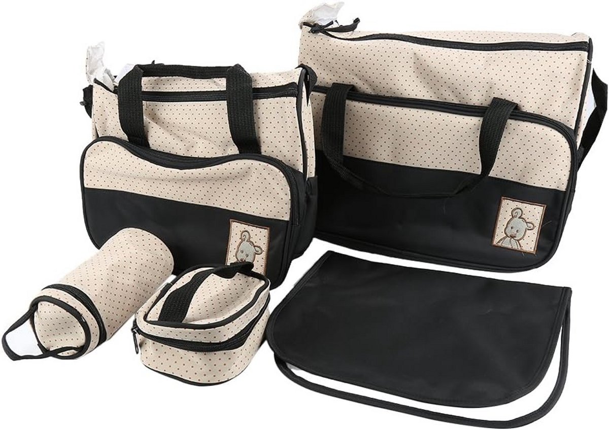 Grote Luiertas Set voor Baby's en Moeders, 5-Delig met Stippenprint