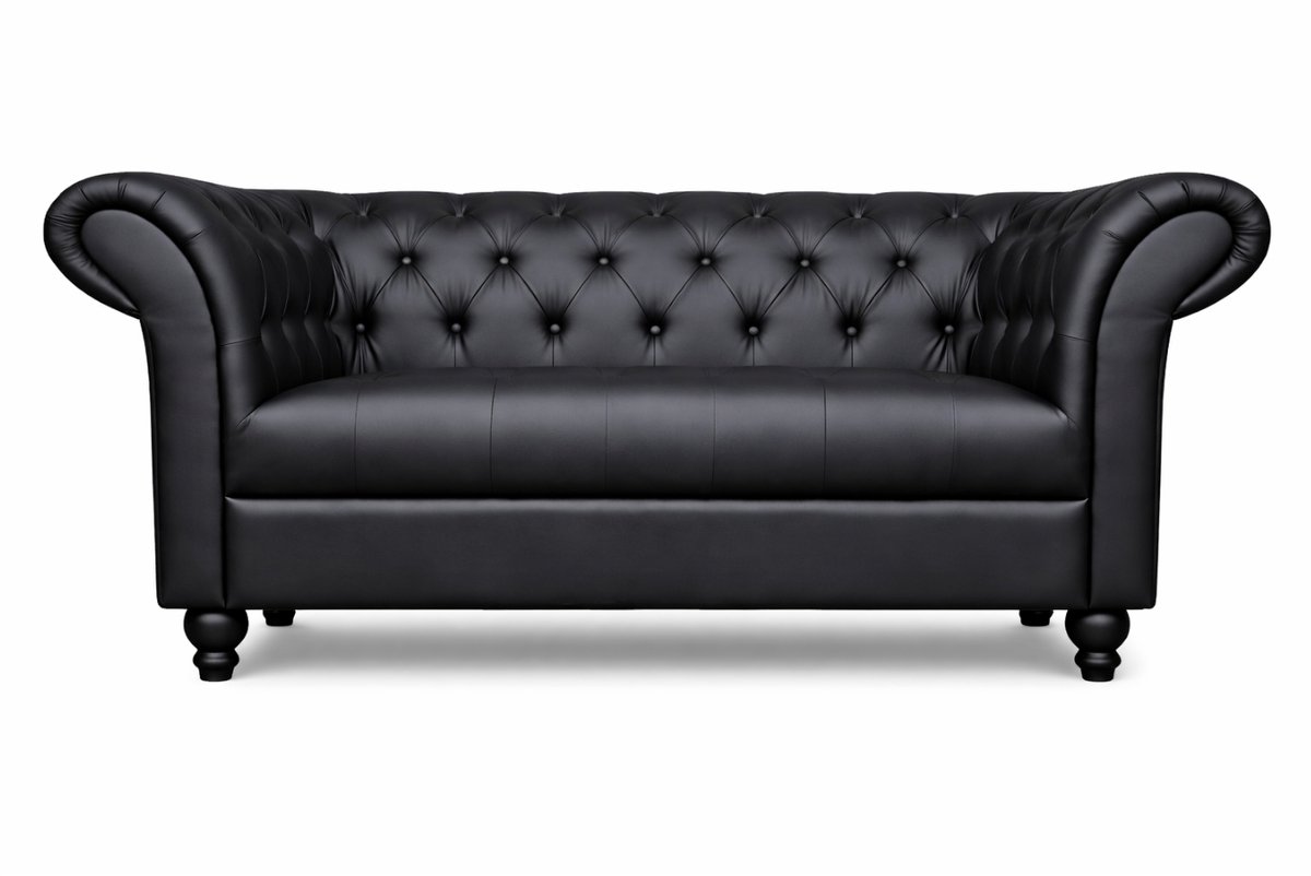 Meubeldistrict Chesterfield Bank 2-Zits - Curve Armleuningen - Zwart - Chesterfield - Sofa - Bankstel