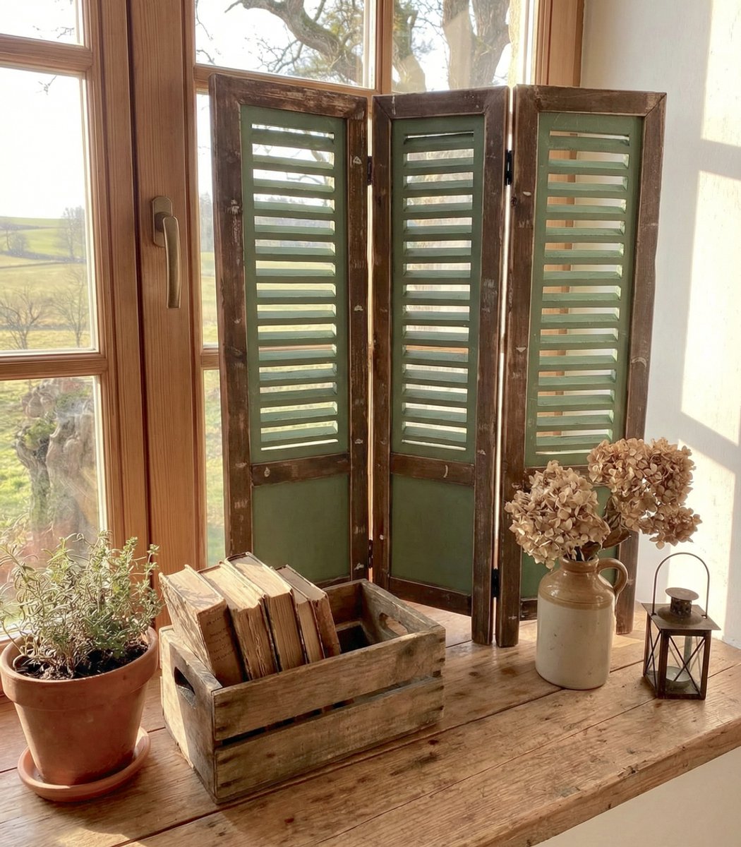Raamscherm - Raamshutter - 3 Luik – Hout - 70cm - Bruin/groen