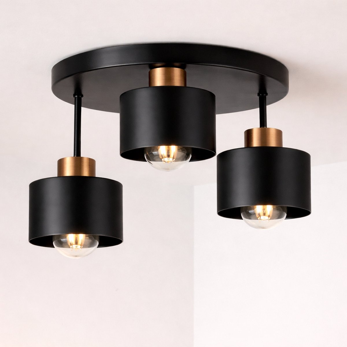 WoonWonder Industrieel Zwart / Brons - 3 x max. 60 Watt (E27) - Hangklaar - Plafonnière Woonkamer, Kinderkamer, Slaapkamer - excl. lichtbron