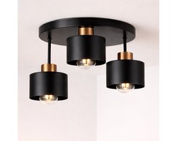 WoonWonder Industrieel Zwart / Brons - 3 x max. 60 Watt (E27) - Hangklaar - Plafonnière Woonkamer, Kinderkamer, Slaapkamer - excl. lichtbron