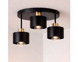 WoonWonder Industrieel Zwart / Goud - 3 x max. 60 Watt (E27) - Hangklaar - Plafonnière Woonkamer, Kinderkamer, Slaapkamer - excl. lichtbron