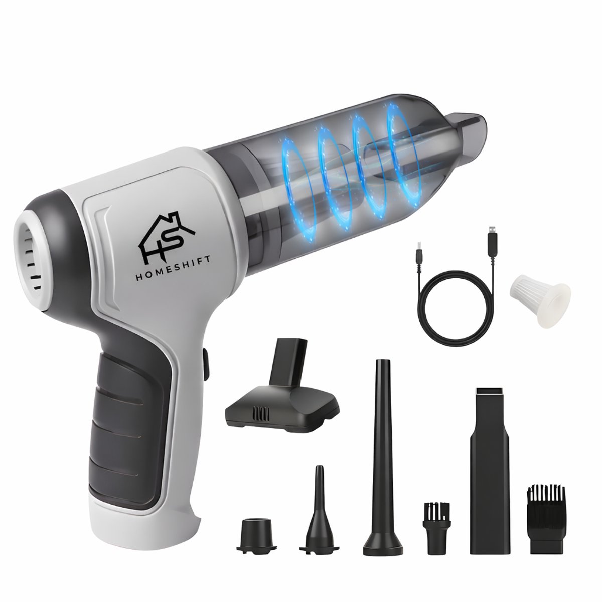 Bol.com HomeShift® Auto Stofzuiger Draadloos V2 - Kruimelzuiger - Handstofzuiger - Kleine Stofzuiger - Draadloze stofzuiger - Ai... aanbieding