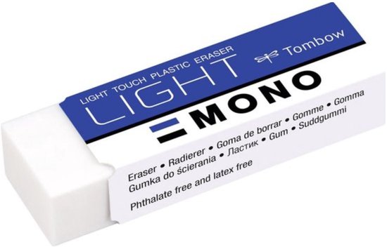 Witte Tombow Mono "LIGHT" gum met blauwe verpakking. Phthalate free en latex free.