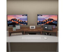 Livista Monitor Verhoger & Standaard – Geschikt voor 1 of 2 Schermen – Verstelbaar Bureau Organizer – Bruin