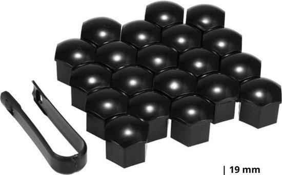 Knaak Wielmoerkapjes 19 mm - Zwart Glans - Set van 20 Stuks - Kunststof - Inclusief Verwijdertool