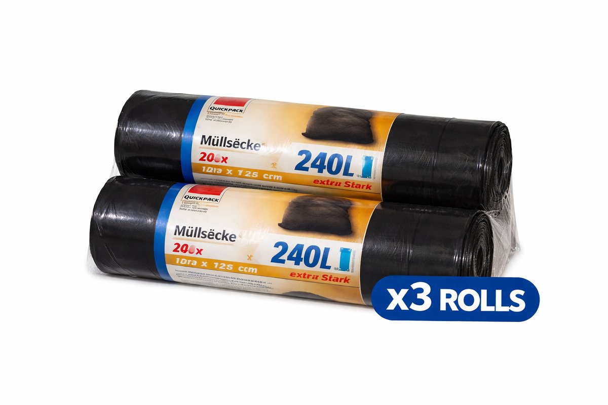 Containerzakken 240 Liter - 100 x 125 cm 56 my grijs- 3 Rollen a 10 Stuks - Extra sterk - Geschikt voor zwaar afval, zoals glas