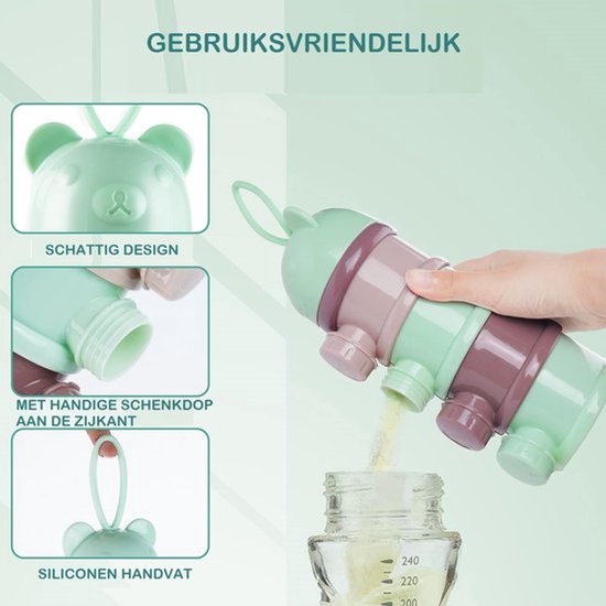 Melktoren - Baby melkpoeder doseerdoosjes - Bewaarbakjes babyvoeding - 4 laags - Melkpoeder doseerdoosjes - Melkpoeder toren - Melkpoeder bewaarbakjes - Melk poeder Dispenser - Melkpoeder Reisbox - Babyvoeding bewaarbox - BPA vrij - Mintgroen van Little Dutch — afbeelding 4