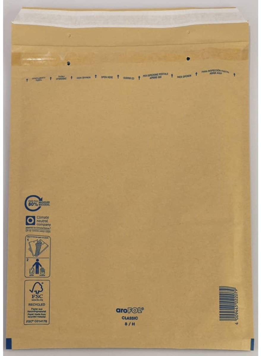 100 Bruine gerecyclede luchtkussenenveloppen - Formaat 8 / H - 24 x 35 Cm