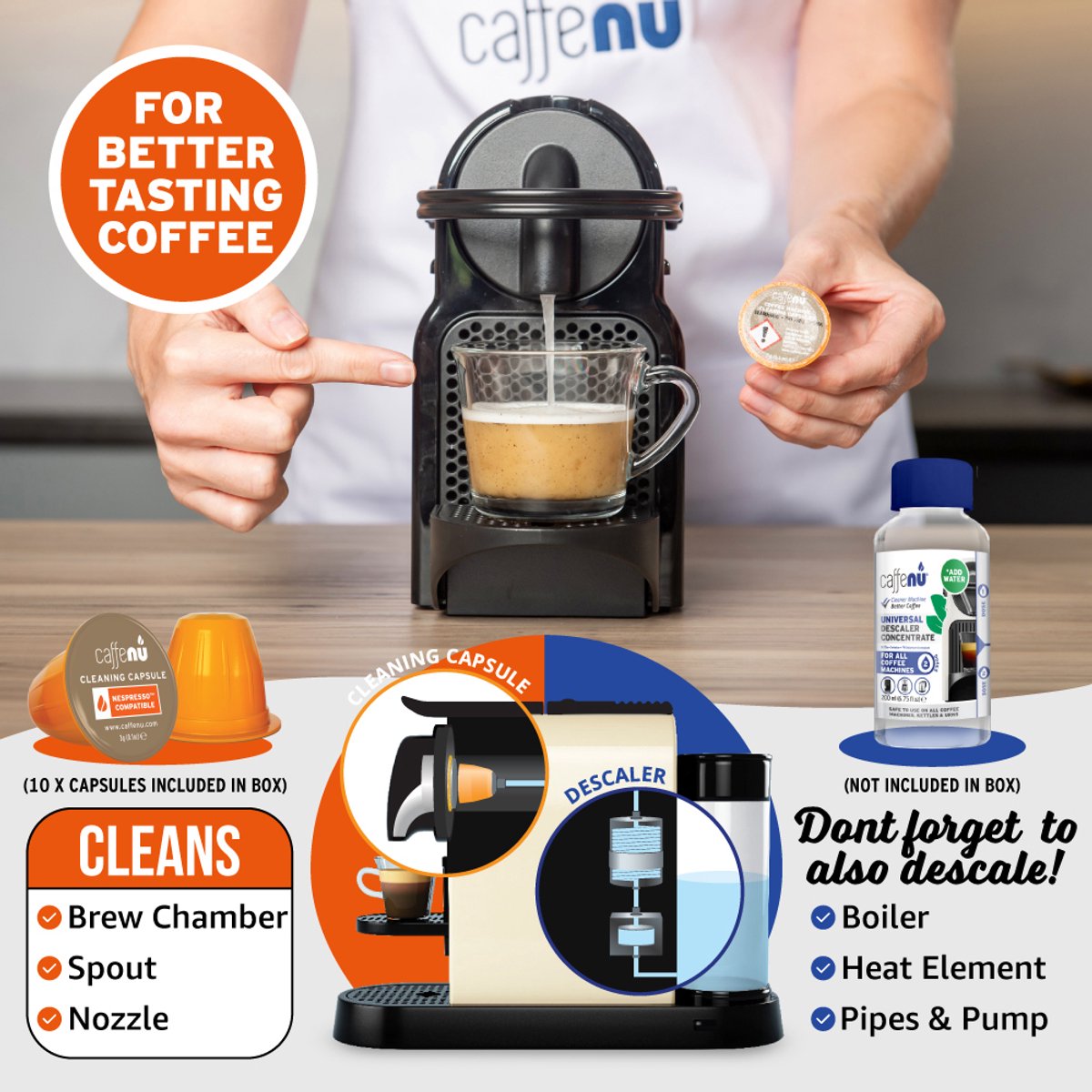 Caffenu Reinigingscups voor Nespresso Original - 10 Reinigingscapsules - Koffiemachine Reiniger - Verbetert Smaak & Levensduur Koffiezetapparaat thumbnail 6