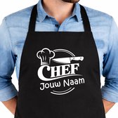 Tablier de cuisine Chef! - Personnalisé Avec Ton Nom - 65x90cm - 100% coton - Tablier - Tabliers de cuisine - Cadeau d'anniversaire - BBQ - Vaderdag - Cadeau Fête des mères