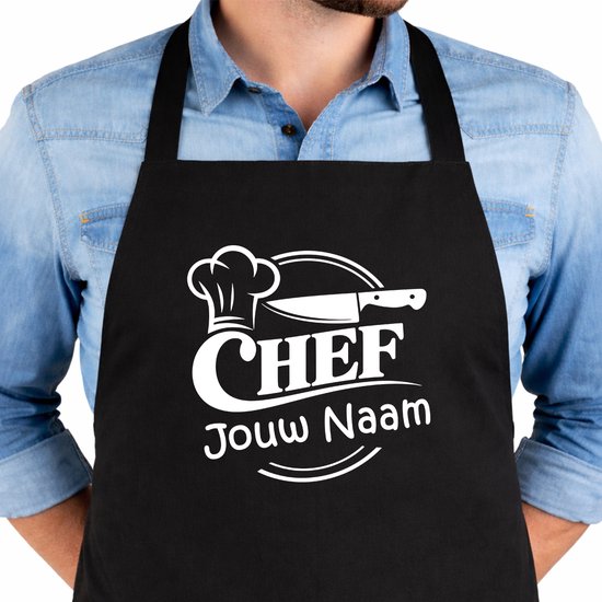 Tablier de cuisine Chef! - Personnalisé Avec Ton Nom - 65x90cm - 100% coton - Tablier - Tabliers de cuisine - Cadeau d'anniversaire - BBQ - Vaderdag - Cadeau Fête des mères