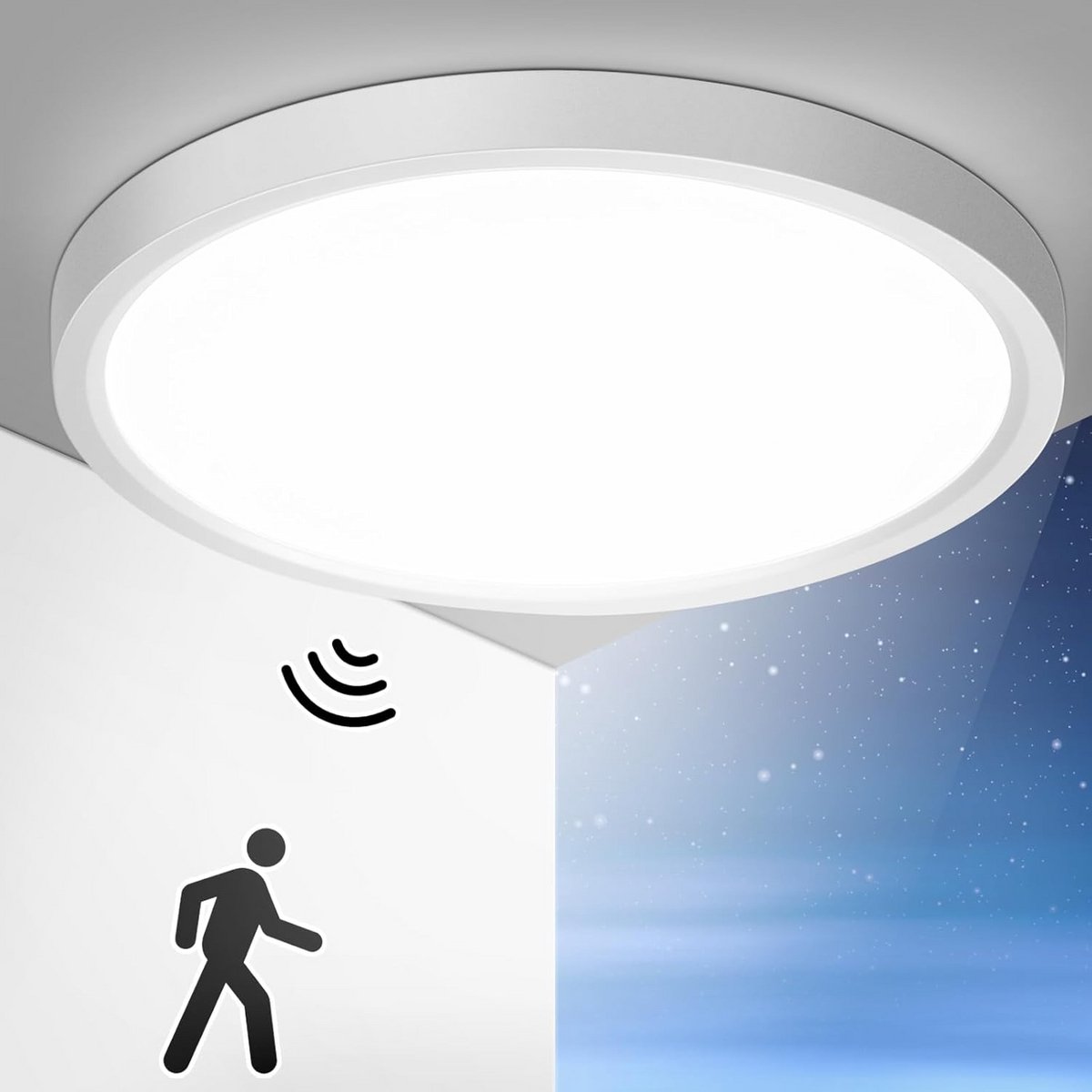 Plat Ronde LED Plafondlamp met Bewegingsmelder - 24W, 2400 Lumen, Neutraal Wit Licht (4000K)