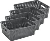 Opbergmand Set van 4 – ±12 Liter per Mand – Opbergmand Speelgoed Kinderkamer – Keukenkast Organizer – Kledingkast Organizer – Kast Organizer - Opbergdoos Grijs – 35,3 × 29,5 × 13,3 cm