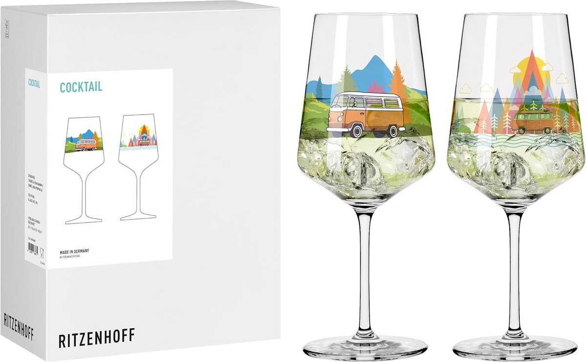 Set van 2 Cocktailglazen 500 ml met Uniek Blauw Patroon - Gemaakt in Duitsland
