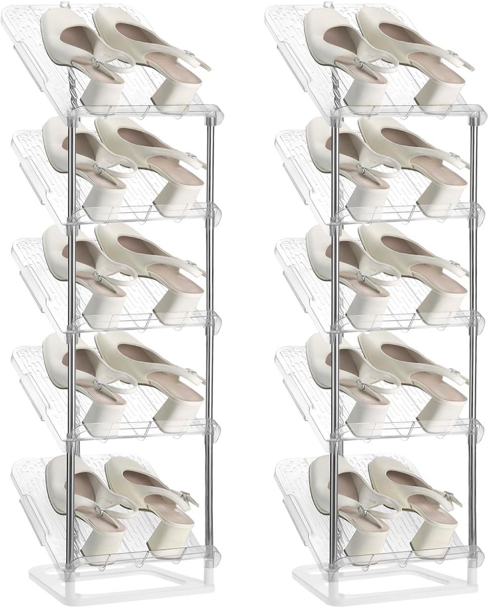 Set van 2 Smalle Schoenenrekken met 5 Niveaus - Ruimtebesparende Schoenenorganizer