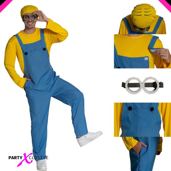 Foto: Partyxclusive minion kostuum 4 delig shirt broek hoofddeksel bril heren kostuum heren carnavalskleding heren geel polyester m 38