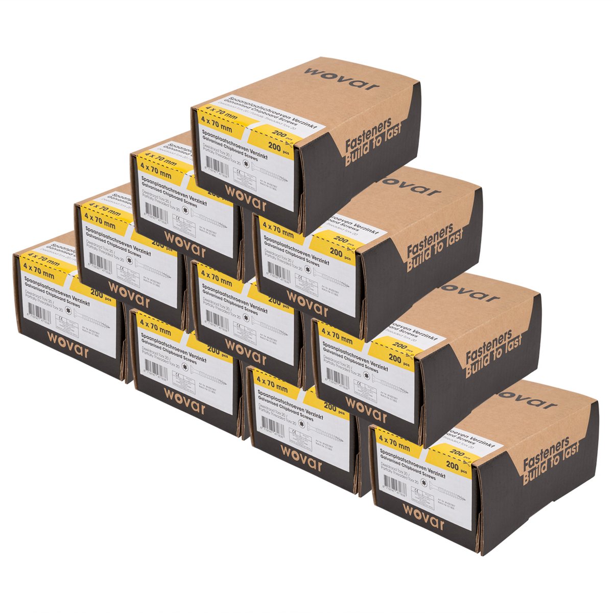 Spaanplaatschroeven Verzinkt 4 x 70 mm Torx 20 Deeldraad | 2000 Stuks