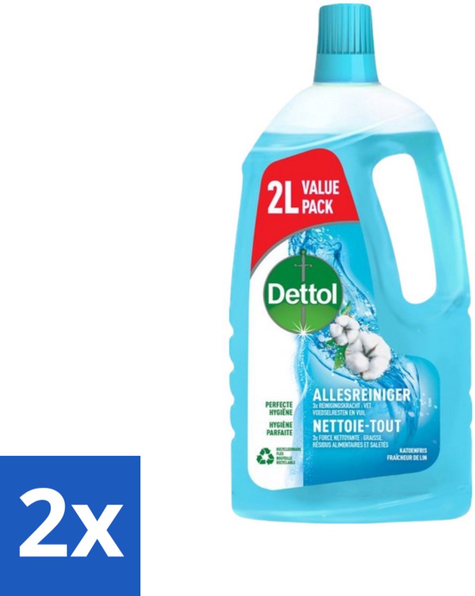 Beste Schoonmaakmiddelen 2026 Dettol Allesreiniger Katoenfris 2 x 2 liter