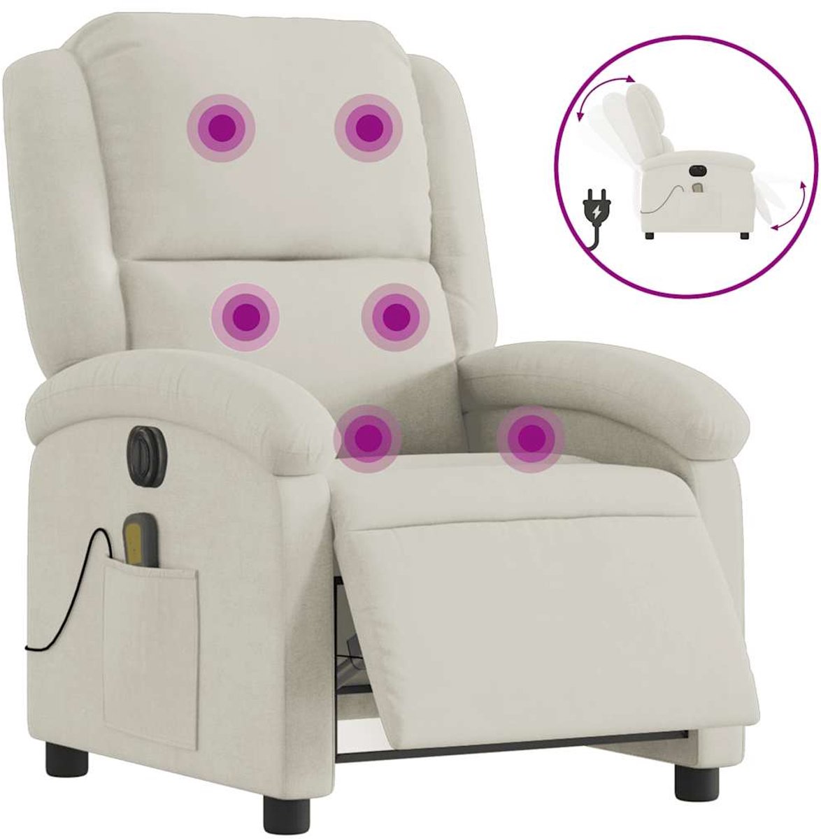 vidaXL Massagestoel - elektrisch - verstelbaar - fluweel - crèmekleurig