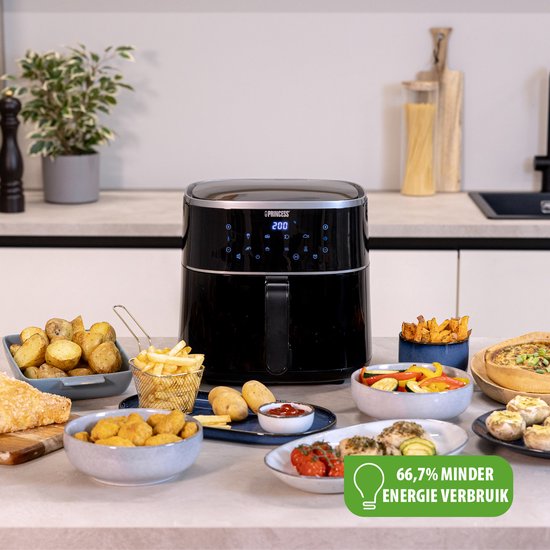 Princess Digitale Airfryer XL 182244 - 6 liter - Groot - PFAS vrij - Heteluchtfriteuse - Zwart - Digital Touchscreen - 8 Automatische Programma's - Inclusief in hoogte verstelbaar Grillrack
