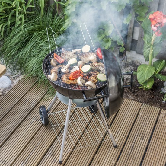 Kogel Barbecue - Houtskool Barbecue - BBQ - Barbecue op Wielen - Kookgerei - Grilrooster - Grillen - Egg BBQ - met Geïsoleerde Handvaten, Ontluchtingssysteem, As Opvangbak, Deksel en Opbergrooster - voor Vlees, Vis en Groente - Metaal - Zwart van Merkloos — afbeelding 2