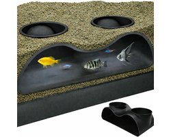 T3D Aquarium Grot - Aquarium Decoratie Grot met Twee Ingangen - Zwart - Veilig voor Vissen en Garnalen - In Nederland geproduceerd