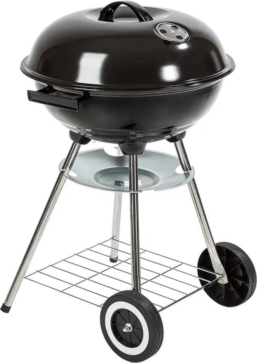 Kogel Barbecue - Houtskool Barbecue - BBQ - Barbecue op Wielen - Kookgerei - Grilrooster - Grillen - Egg BBQ - met Geïsoleerde Handvaten, Ontluchtingssysteem, As Opvangbak, Deksel en Opbergrooster - voor Vlees, Vis en Groente - Metaal - Zwart
