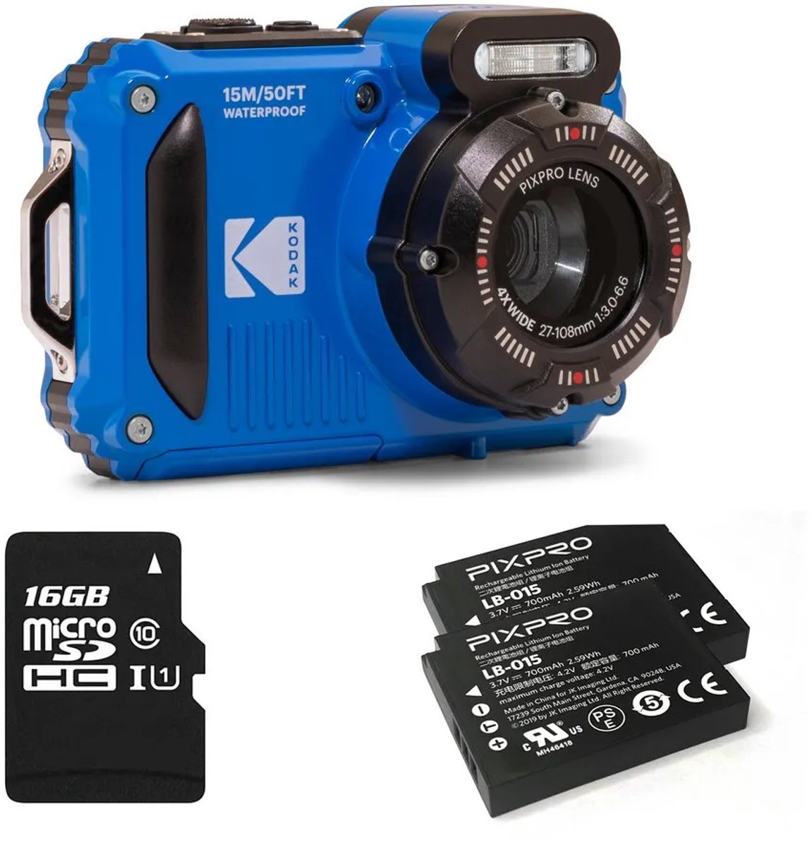 Bol.com Kodak WPZ2 - Compactcamera - Onderwatercamera - 16 megapixel - Blauw- + 16gb geheugenkaart + 2e accu aanbieding