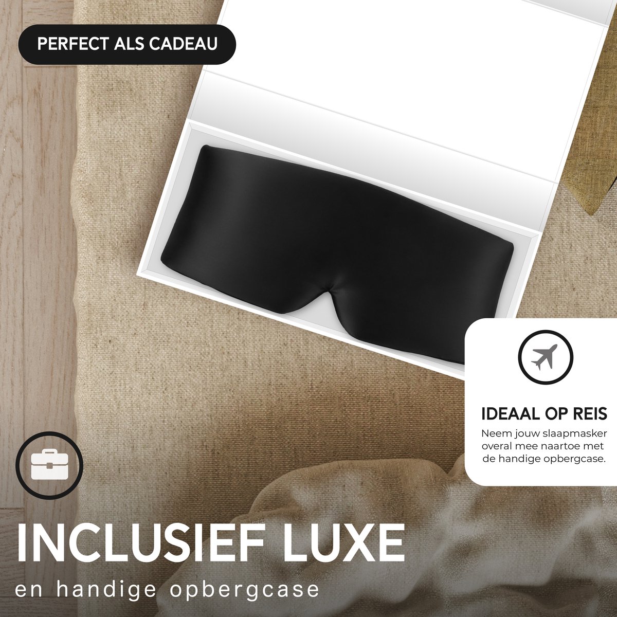 MySleepFit Luxe Slaapmasker van 100% Moerbei Zijde – 3D Ontwerp – Volledige Verduistering – Inclusief Geschenkdoos – Zwart — afbeelding 2