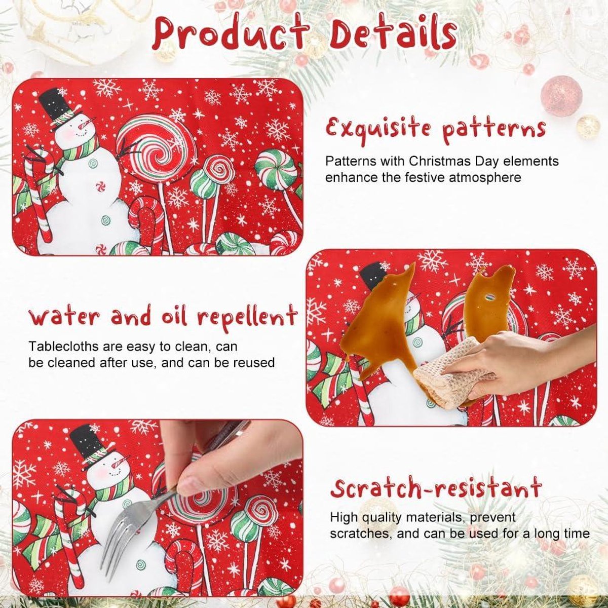 Tafelkleed Kerst Rood Sneeuwpop Winter Kersttafelkleden 140 x 180 cm