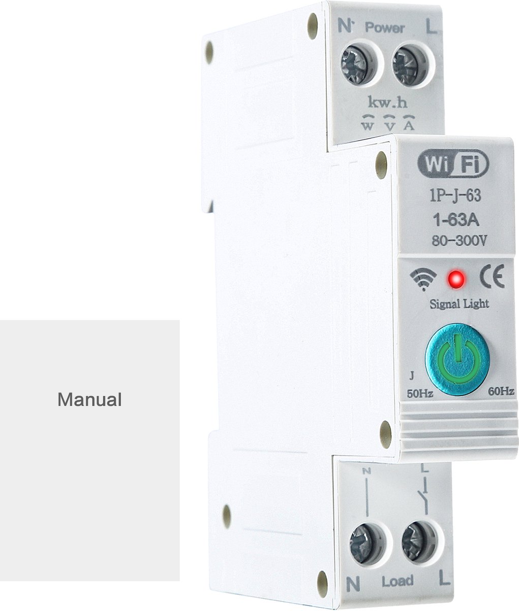 WiFi Smart Circuit Breaker - 16A 1P - Wifi Slimme Schakelaar - Wifi Smart Stroomonderbreker - DIN-rail - Intelligente Energiemeter Monitor - Afstandsbediening via Tuya APP - smart home